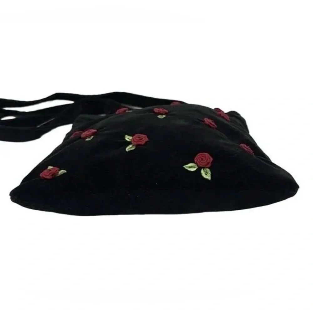Dolce & Gabbana y2k rose embroidered black velvet tote bag